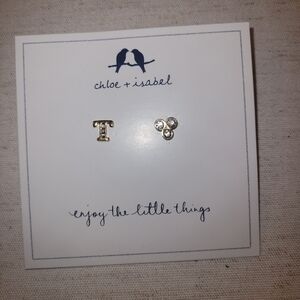 NEW Chloe + Isabel Alphabet + Trio Stone Mismatched Earrings Letter T